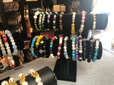 Bracelets and Bead sets with Precious Stones, Glass, Crystals, Crowns, Semi Precious Stones, Lava Stone, multicolor and multi dimensional balancing beads with various accents